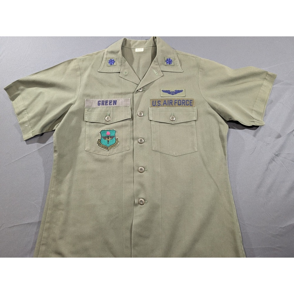 Vintage 1983 US Air Force OG-507 Utility Shirt Green Short Sleeve 16.5x36 Lg